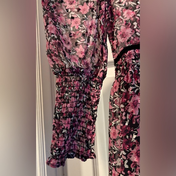 Zara Black and Pink Floral Tiered Long Sleeve Midi Dress - Picture 6 of 10